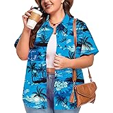 ForHailey Womens Plus Size Tops Button Down Shirts Cuffed Short Sleeve Casual Tunic Collared Summer Casual Blouse