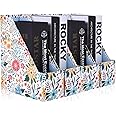 SUIN 4 Pack Foldable Magazine Holder, Seamless Floral Designered File-Boxes Desk File Organizer for Office/Home/School, Bright Flower