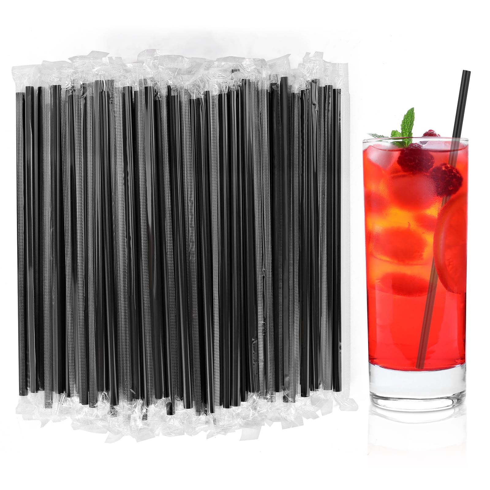 Photo 1 of [Individually Wrapped] 100Pcs Disposable Plastic Straws - 8.26 Inches Long 0.24 inch Black Drinking Straws for Hot/Cold Drinks,Juice,Coffee,Cocktail