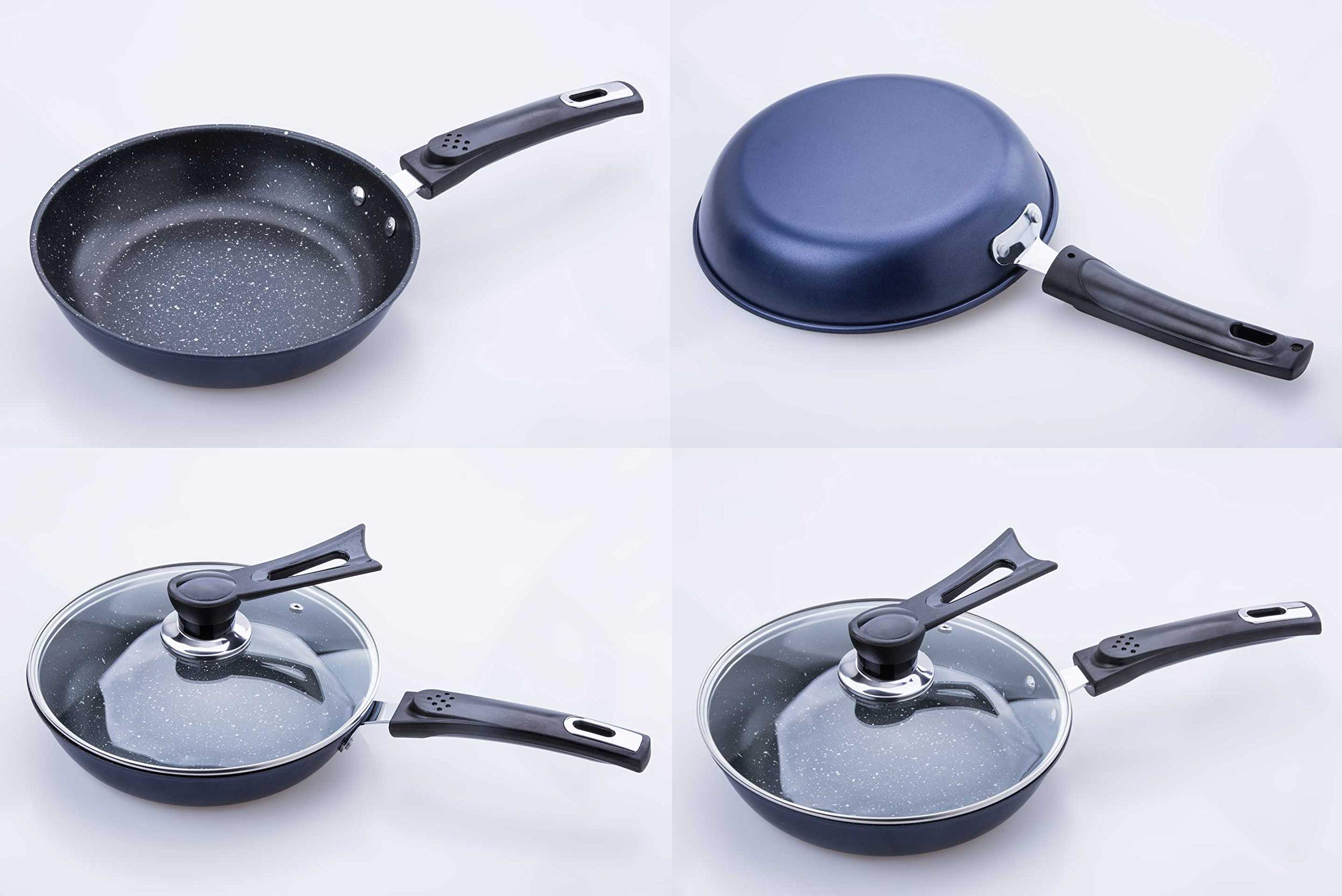 TAFOND 7 Piece Aluminum Nonstick Cookware Sets Includes Steamer insert Sauce Pot and Frying Pans with Glass lid Silicone spatula Blue