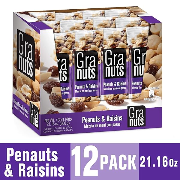GRANUTS PEANUTS AND RAISINS, CLASSIC SNACK MIX, 1.41 OZ (PACK OF 12)