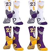 Dingcooler Men Basketball Socks 2/4 Pairs, Basketball Team Lucky Number Athletic Sports Socks for Adult Youth Kids