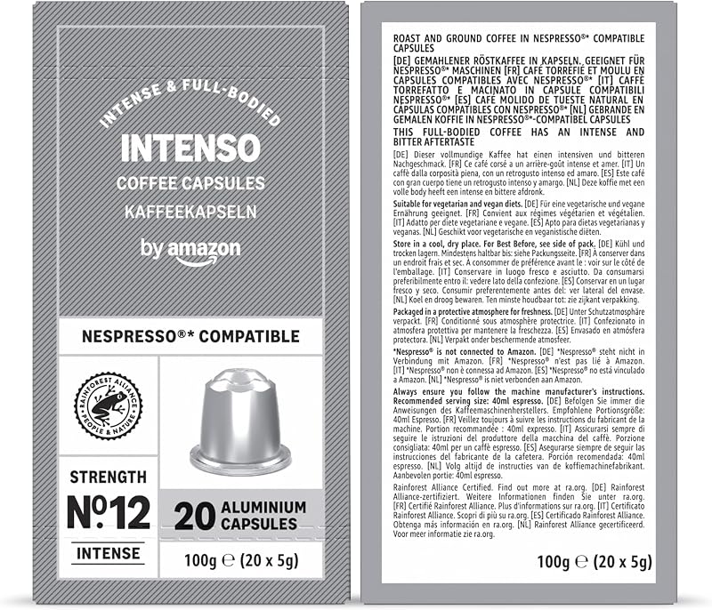 Capsules de café Paquet Varié compatibles avec Nespresso, Torréfaction Moyenne, Capsule en Aluminium, 100 Pièces, 5 lot de 20 - Certifié Rainforest Alliance