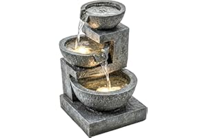 Outsunny 3-Tier Outdoor Water Fountain, Garden Waterfall Fountain with LED Lights and Pump, Indoor Freestanding Resin Waterfa
