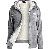 Reebok Womens Fleece Jacket - Warm Lightweight Faux Fur Sherpa Lined Zip Up Hoodie - Soft Hooded Winter Jackets for Women