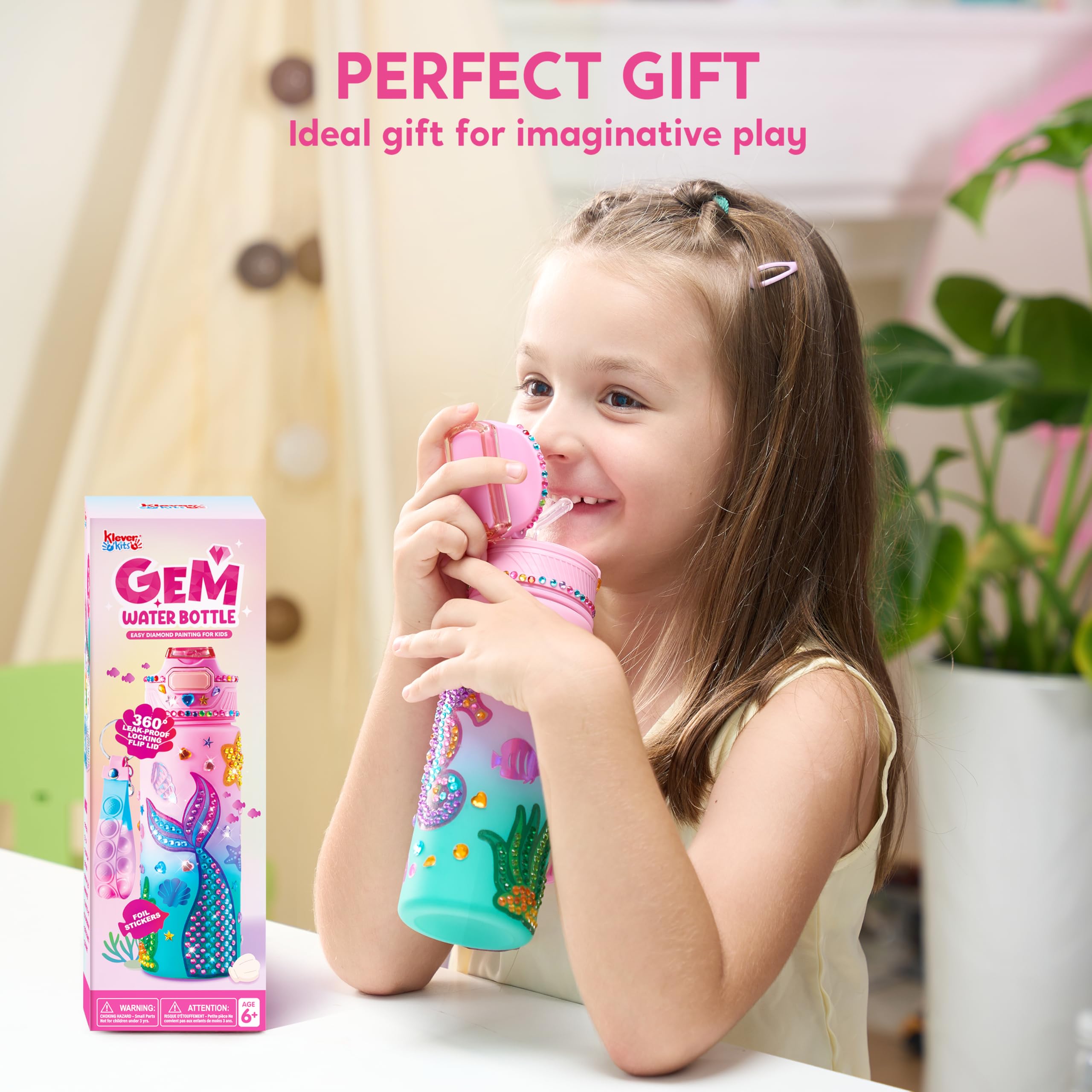 Klever Kits Decorate Your Own Water Bottle Kits for Girls Age 6+, Mermaid DIY Gem Diamond Painting Crafts, Girl Birthday Gift Arts and Crafts Fun Arts for Girls Birthday Christmas