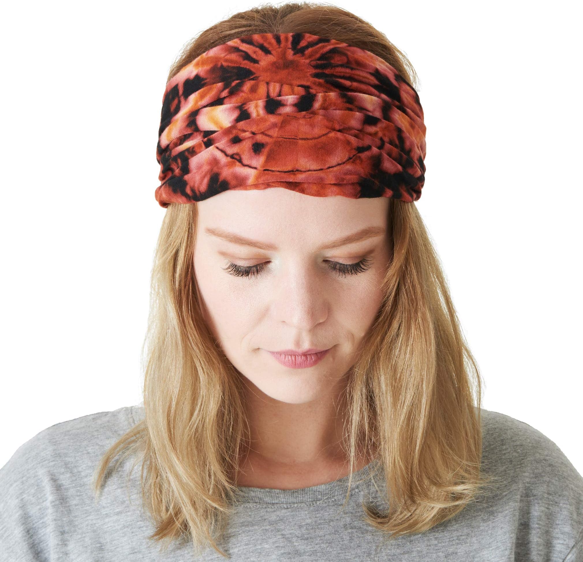 Casualbox | Tie-Dye Hippie Headband | Elastic Bandana | Head Cover Wrap for Men & Women | Psychedelic Flower Pattern | 60's 70's Retro Bohemian Boho