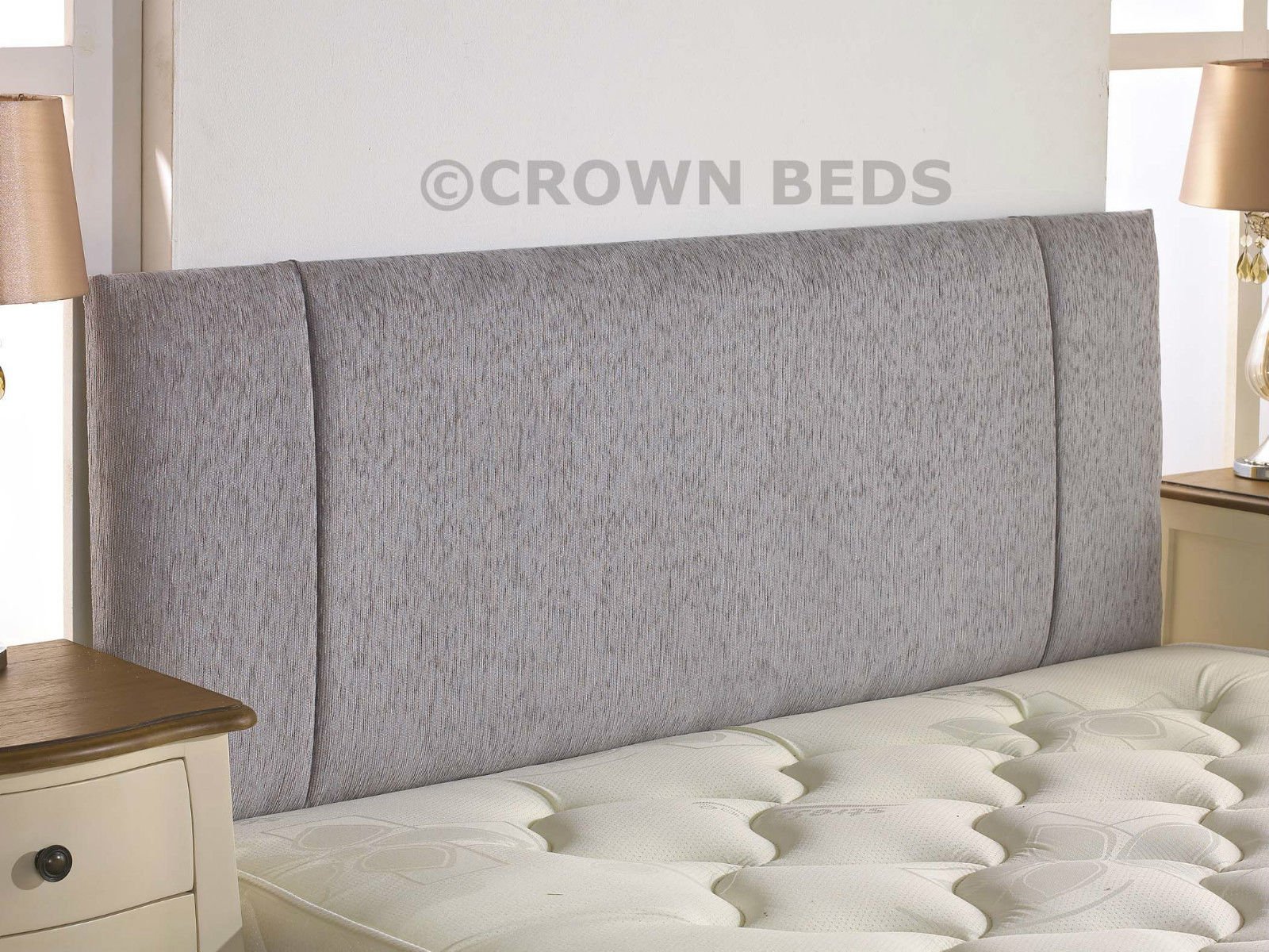 CROWNBEDSUK QUALITY PORTOBELLO CHENILLE HEADBOARD 2ft6,3ft,4ft,4ft6,5ft,6ft (6FT SUPER KINGSIZE, Light Grey)