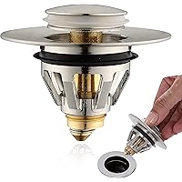 Wash Basin Bounce Drain Filter, for 1 3/8"~1 1/2" Drain Hole, Pop Up Drain Stopper for Bathroom Sink, Brushed Nickel…