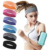 QiShang 6Pack Sweat Bands Headbands for Women Workout, Women's Fashion Non Slip Headband, Moisture Wicking Sweatband for Sports Running Athletic Yoga