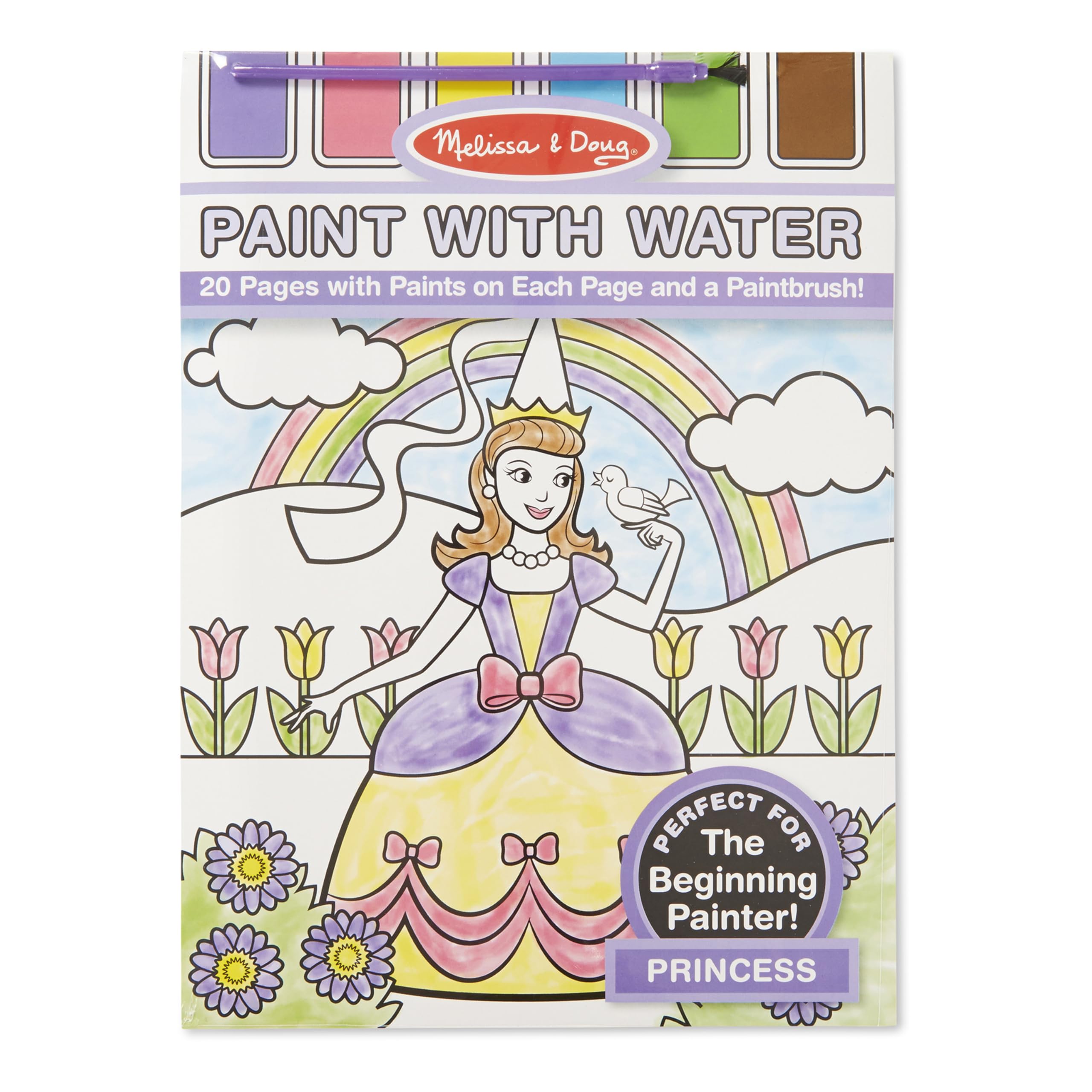 Melissa & Doug Paint with Water - Princess, 20 Perforated Pages with Spillproof Palettes
