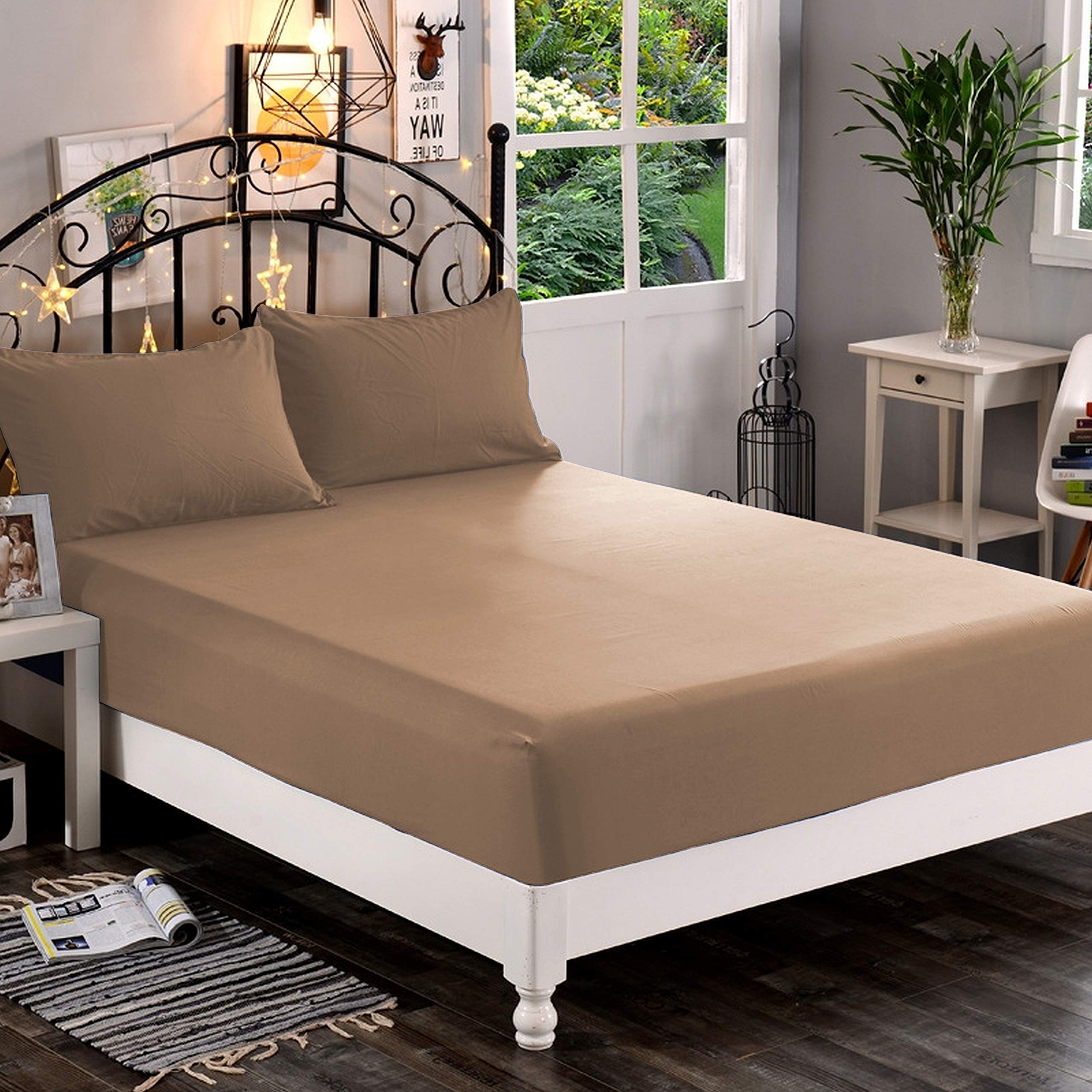 Premium Hotel Quality 1-Piece Fitted Sheet, Luxury & Softest 1500 Thread Count Egyptian Quality Bedding Fitted Sheet Deep Pocket up to 16 inch, Wrinkle and Fade Resistant, Twin/Twin XL, Taupe