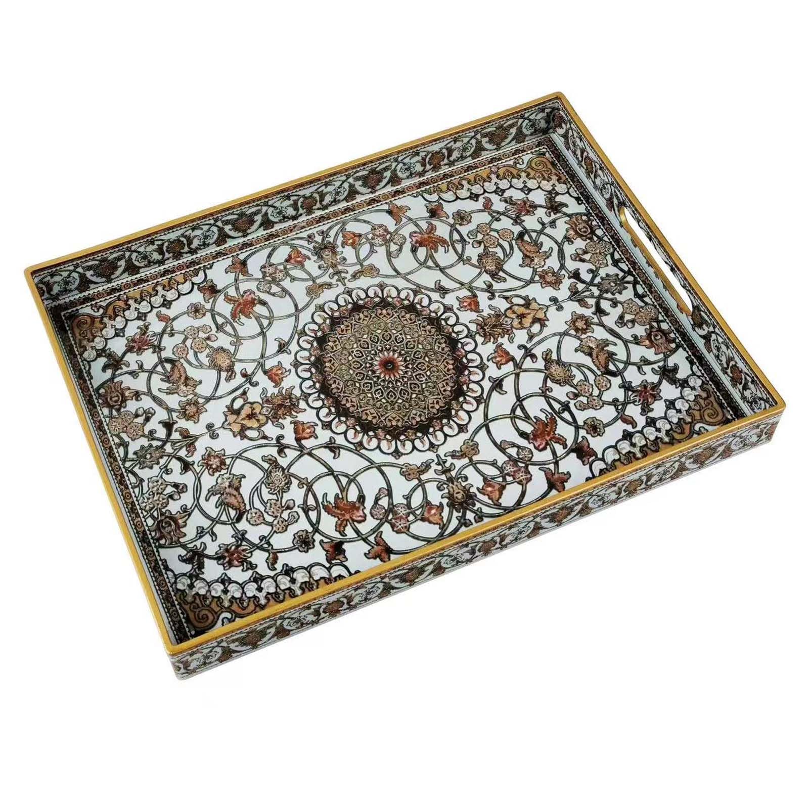 Photo 1 of Fuukou Large Plastic Serving Tray with Handles,Decorative Tray for Ottoman Coffee Table,Large Rectangular Boho Tray for Living Room Bathroom and Kitchen Counter,16"X12"