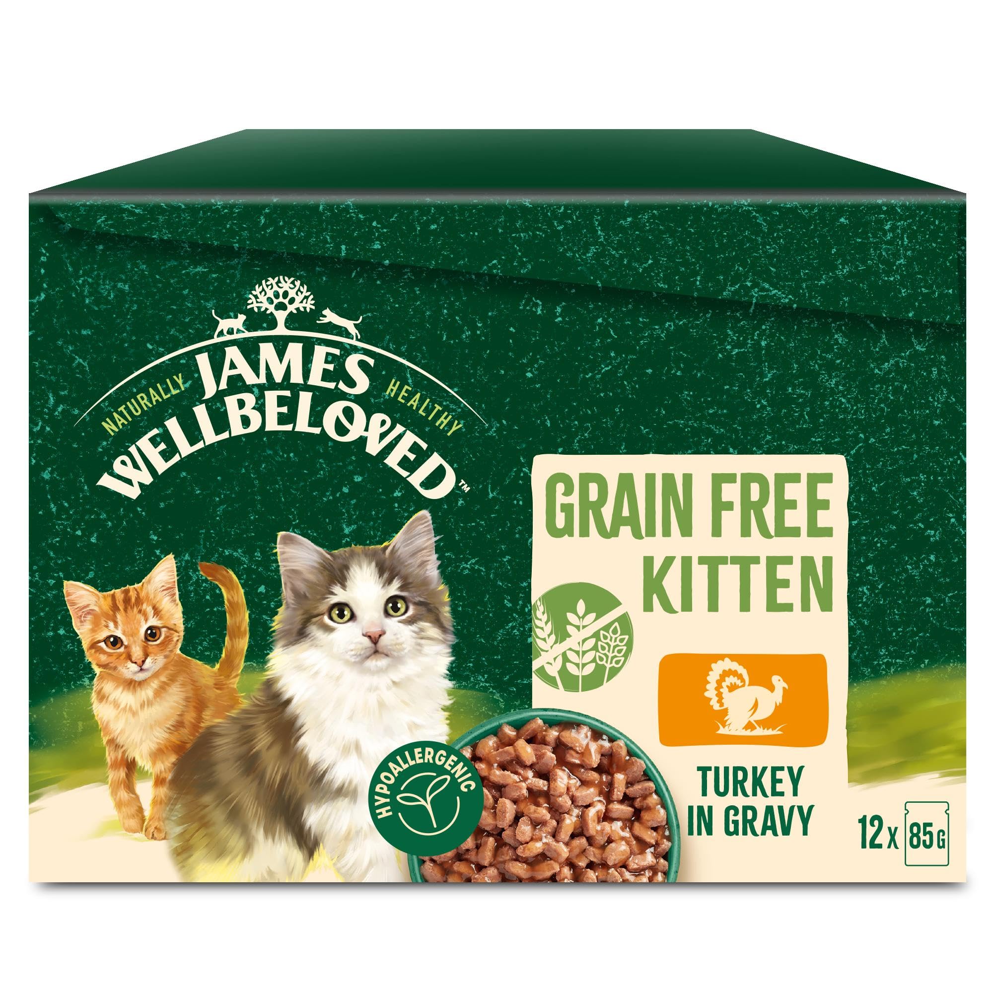 James Wellbeloved Kitten Grain-Free Turkey in Gravy 12 Pouches, Hypoallergenic Wet Cat Food, Pack of 1 (12x85 g)