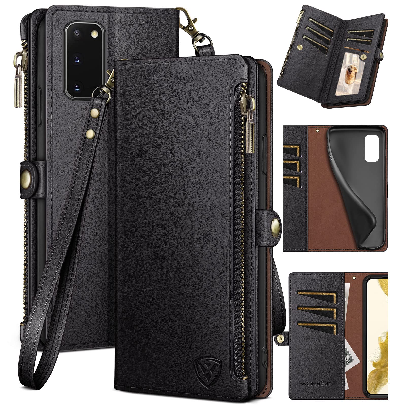Photo 1 of XcaseBar for Samsung Galaxy S20 Wallet case with Zipper Credit Card Holder?RFID Blocking?, Flip Folio Book PU Leather Phone case Shockproof Cover Women Men for Samsung S20 case Black