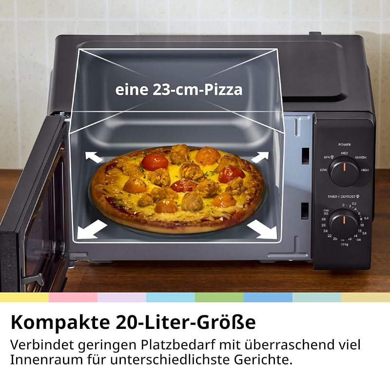 CMO-MP012ND(BK) Mikrowelle 20L, 700W, 5 Leistungsstufen, Drehteller, Auftaufunktion, Freistehend, Schwarz
