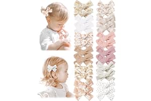 Niceye Baby Hair Clips - 24 Pcs Fully Lined Hair Bow Clips for Fine Hair Cotton Tiny Hair Barrettes for Infants, Toddlers, and Little Girls