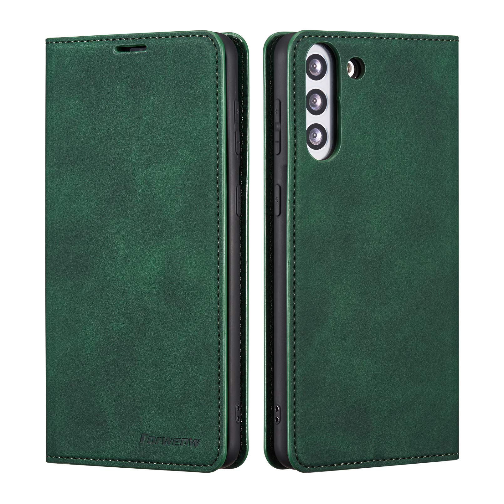 QLTYPRI Case for Samsung Galaxy S21 Plus 5G, Premium PU Leather Cover TPU Bumper with Card Holder Kickstand Hidden Magnetic Adsorption Flip Wallet Case Cover for Samsung Galaxy S21 Plus 5G - Green