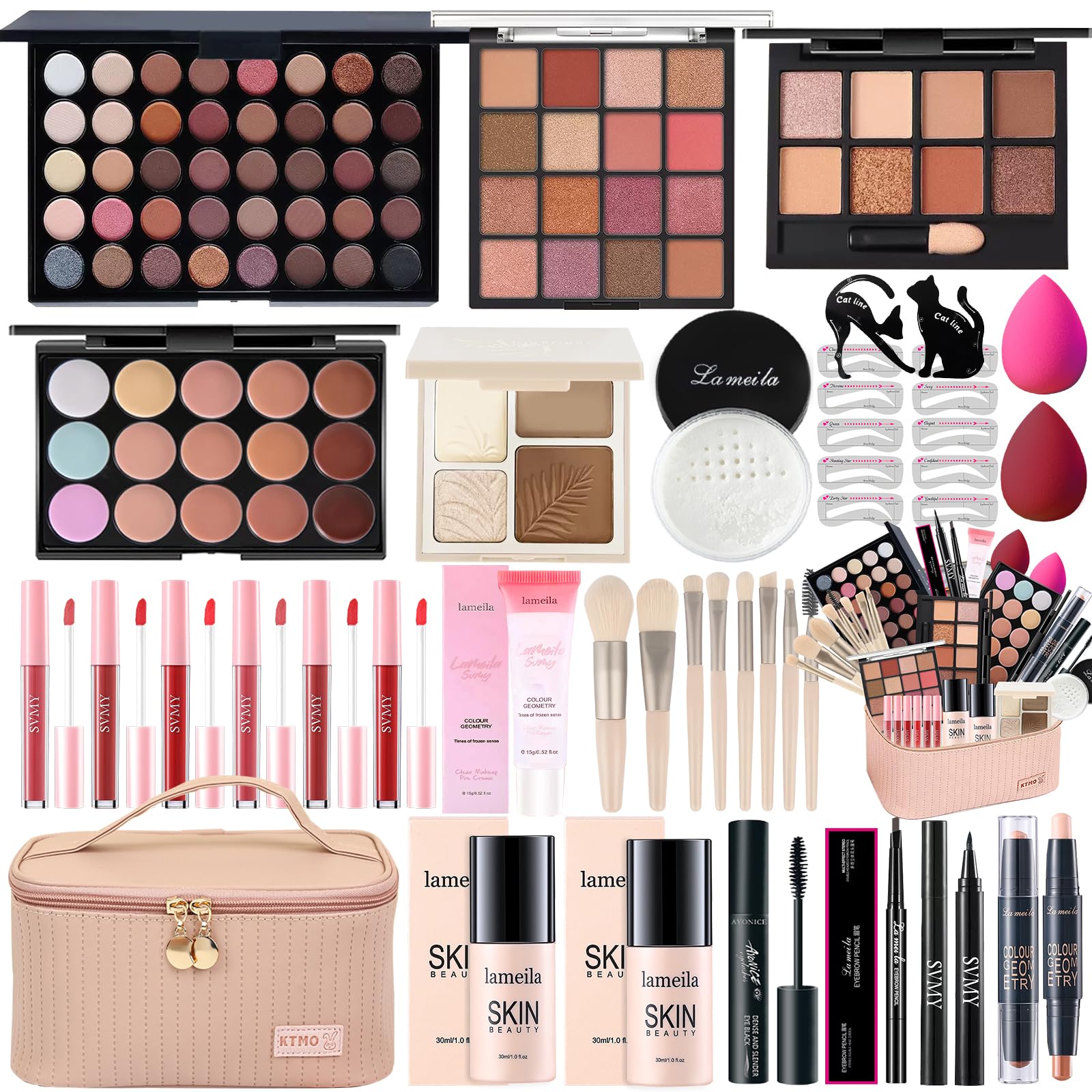 All in One Makeup Kit for Women Full Kit, Makeup Gift Sets for Women Teens Girls, Makeup Essential Bundle Includes Eyeshadow Palette Foundation Eyeliner Contour Stick Lip Gloss Cosmetic Brush Set
