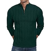 Askdeer Men's Quarter Zip Sweater Cable Knit Mock Turtleneck Sweater Long Sleeve Soft Casual Pullover Sweater