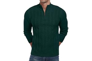 Askdeer Men's Quarter Zip Sweater Cable Knit Pullover Sweater Mock Turtleneck Long Sleeve Soft Casual Sweater