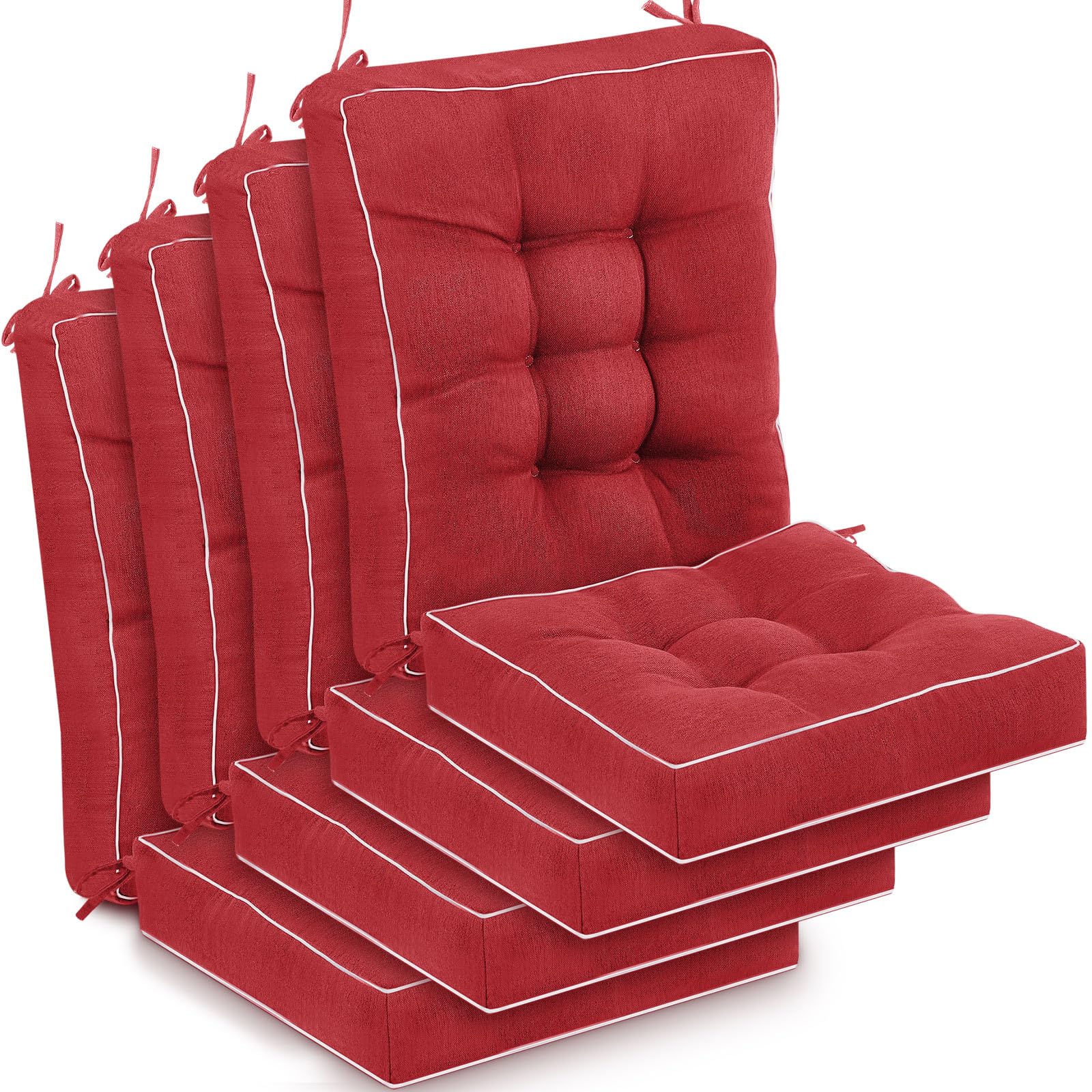 Photo 1 of Juexica 4 Sets Outdoor Patio Cushions High Back Outdoor Chair Cushions Rocking Chair Cushion Waterproof Indoor Patio Fastness Chair Pads with Ties for Seasonal Indoor Home Office (Red)