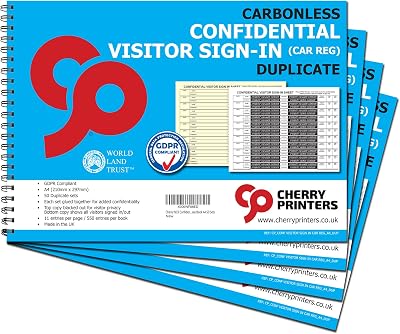 Cherry Printers Confidential Visitor Sign in Book with Car Reg 4 Pack A4 NCR