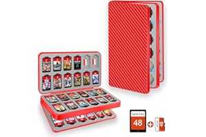 AMOACCESSORIES Switch Game Case for Nintendo Switch, OLED, Lite Game Card Storage, Carry Holder with 48 Game Card Slots & 48 Micro SD Card Slots, Slim Portable Game Accessories Magnetic Closure Red