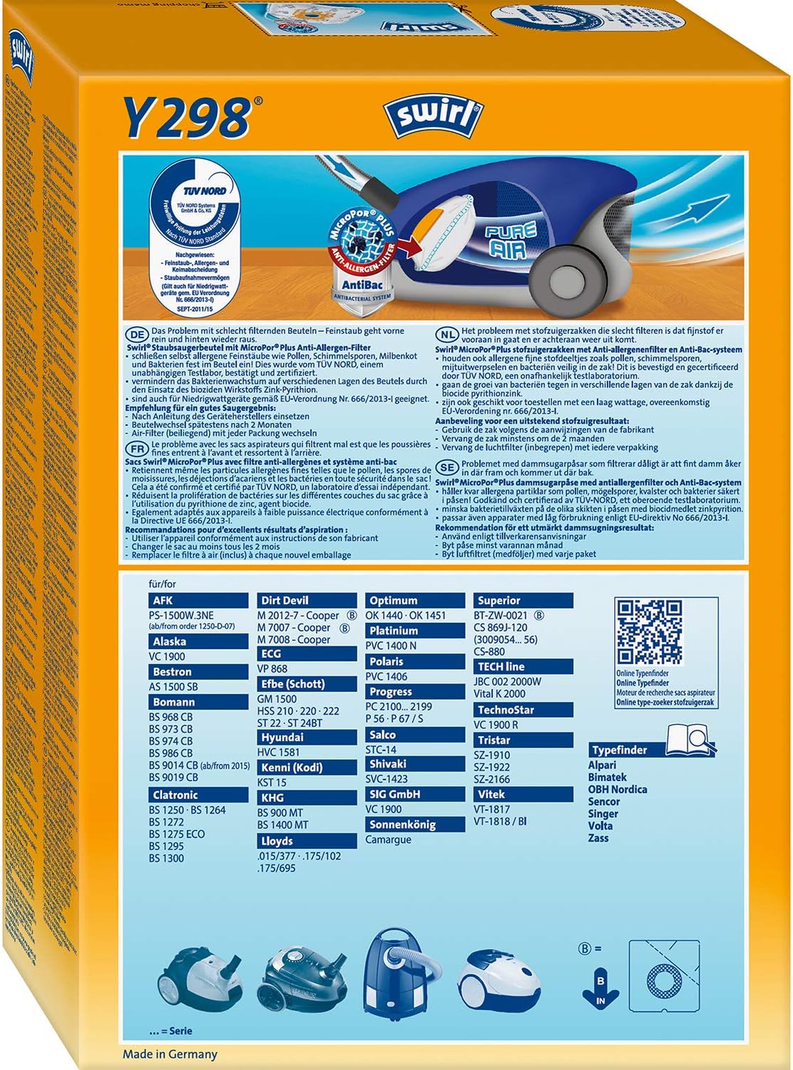 Swirl Y 298 (Y198) MP Plus AirSpace Vacuum Cleaner Bags, White - Image 3