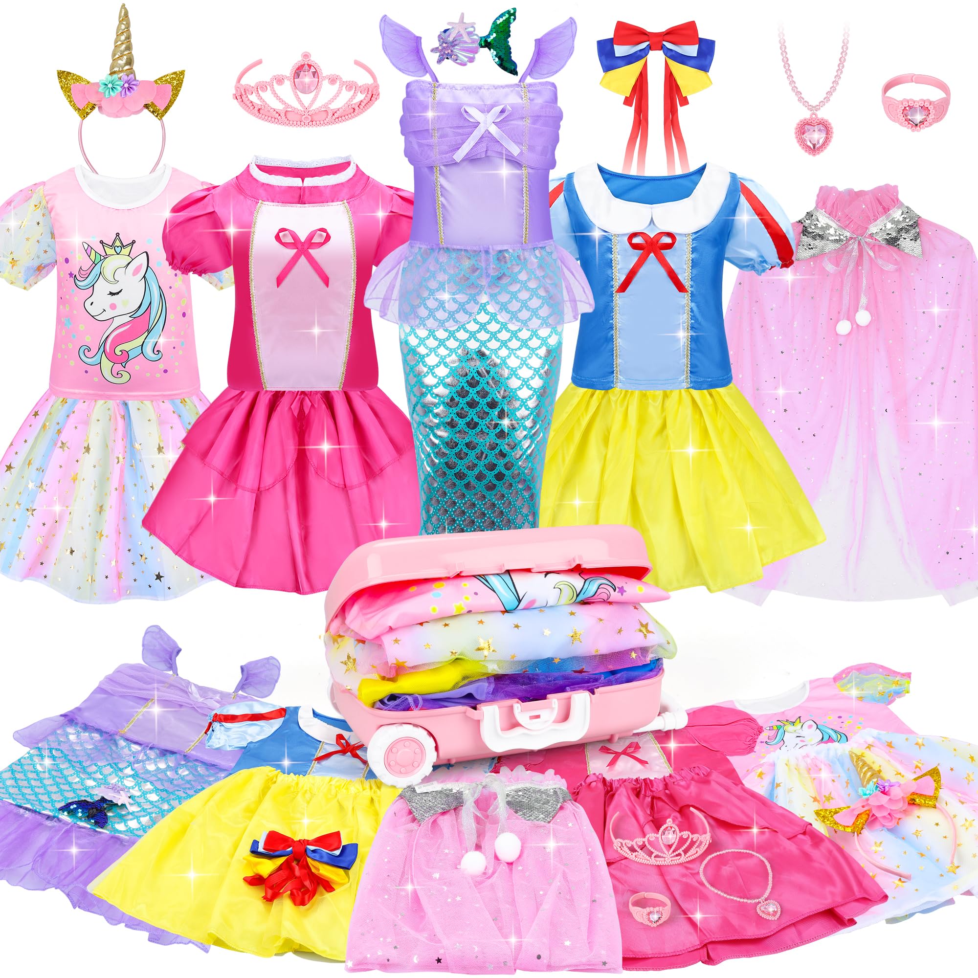 Photo 1 of ***MISSING PARTS***
15 Pcs Princess Dress Up Clothes for Little Girl Role Play Costume Gift Set, Princess Mermaid Pretent Play Outfit Toys for Toddler Girls, Cosplay Birthday Party Gifts for Girls Age 3 4 5 6 7+ Year Old