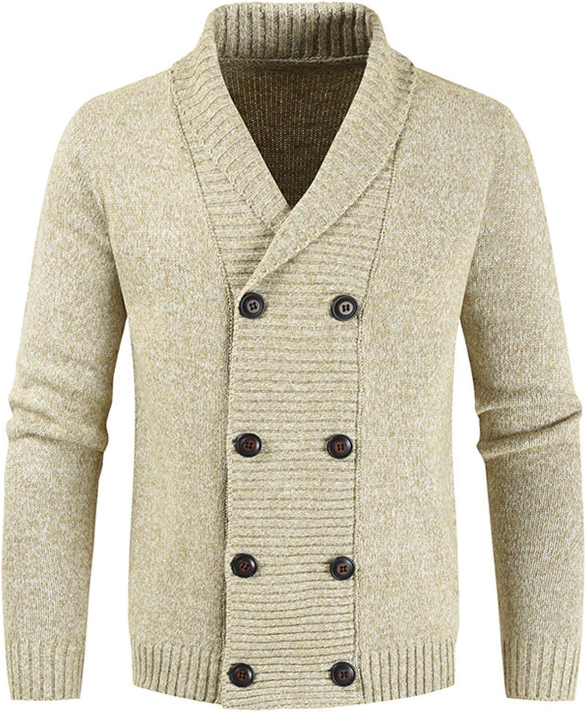 FHLSHD Suéter de lana para hombre de invierno con doble botonadura de
