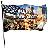 911 Never Forget Flag 3x5 Ft Outdoor American Remember 9/11 American Patriotic Day Polyester Double Sided Mirror Printing for Indoor House Memorial Banners Decor