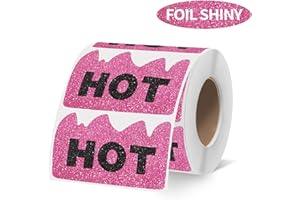600 PCS Rave Hot Stickers 2 x 1-1/5 Inch Foil Shiny Pink Hot Flame Fire Shaped Stickers Marking Popular Items for Restaurant 