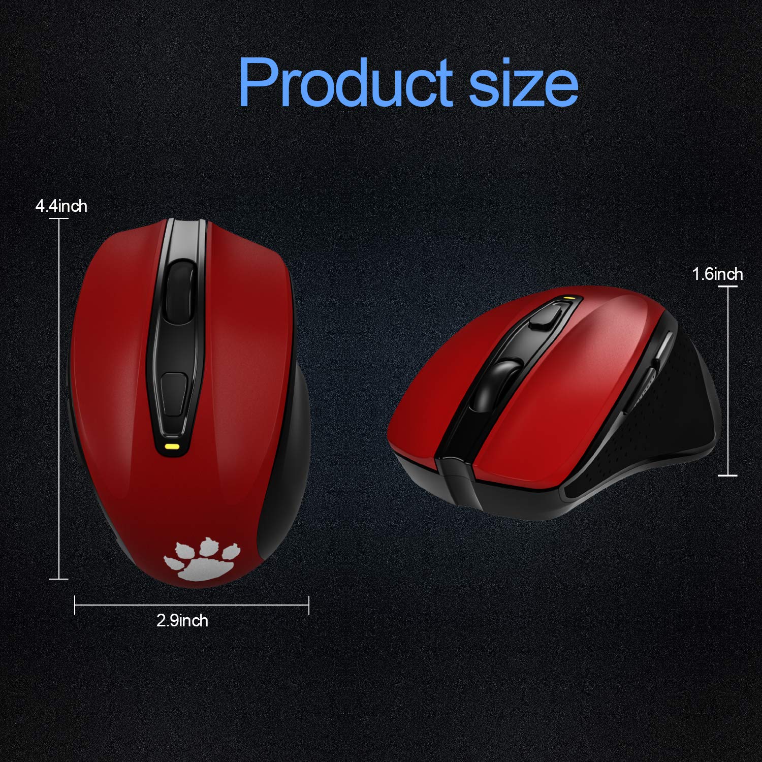 2.4G Wireless Mouse Portable Mobile Optical Mice with Nano USB Receiver 2400DPI 6 Buttons for Notebook PC Laptop Computer MacBook, Red