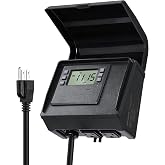 SURAIELEC Digital Pool Timer for Above Ground Pool, NEMA 5-15R,15A 125V 1HP | Plug-in Timer with Dual Outlets, Programmable 7-Day Schedule, Weatherproof Cover, for Pool Pumps, Lights and Salt Systems