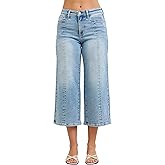 Judy Blue Womens Jeans - Mid Rise Wide Crop Vintage Pockets & Center Front Seam