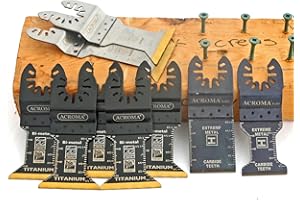 Acroma 9-Piece Oscillating Tool Blade Set – 5 Bi-Metal Black Coated + 2 Extended Reach + 2 Carbide Tooth, Universal Multi-Too