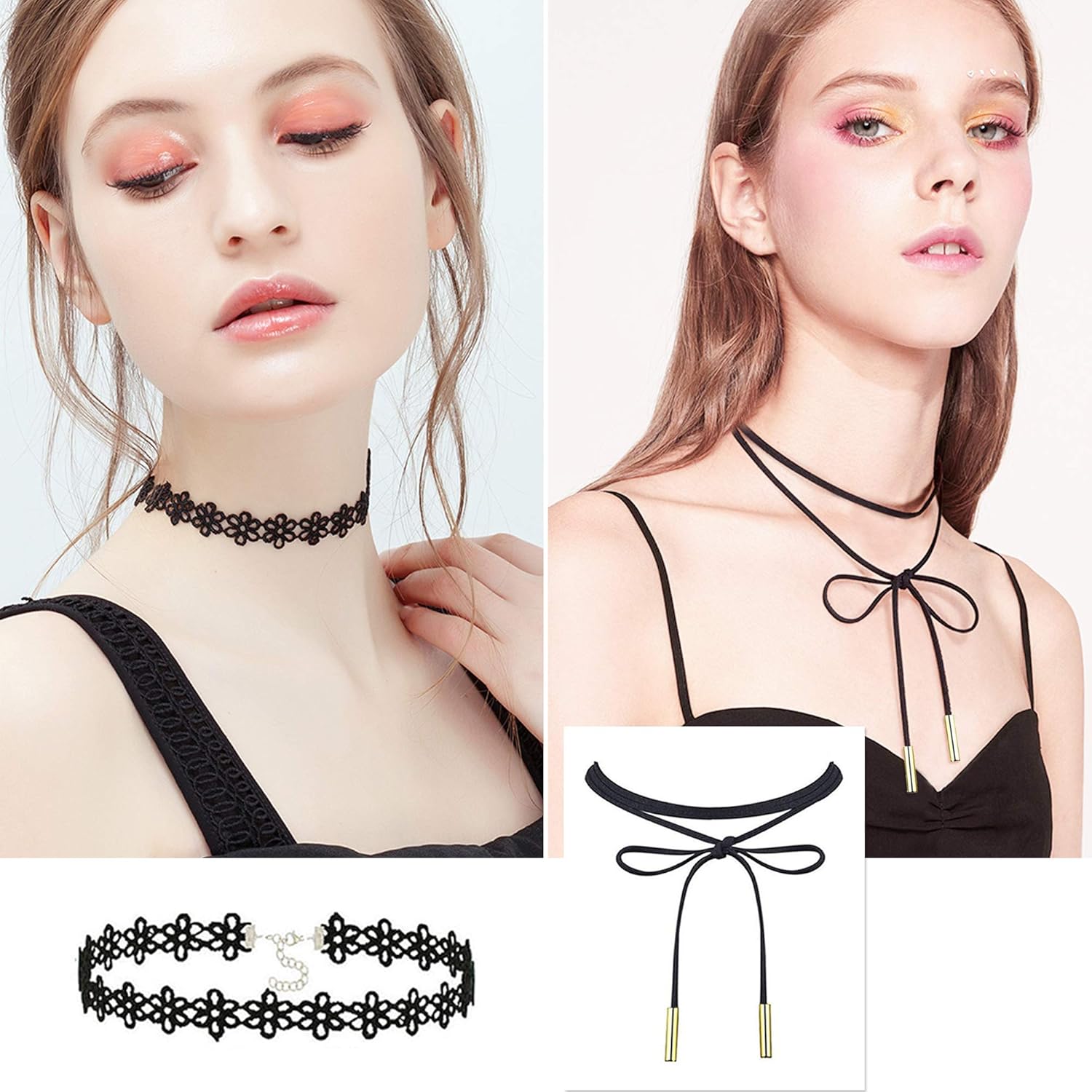 Prohouse Gothic Womens Rubber Pendant Necklace Chain Double Line Henna Tattoo Choker Necklace Stretch Elastic Set (60PC): Clothing