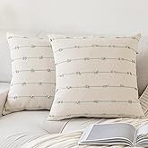YEENAASY Boho Throw Pillow Covers 18x18 Set of 2 Modern Farmhouse Decorative Cushion Case Tufed Square Pillows Cover Neutral Pillow Cases Accent Pillowcase for Sofa,Couch,Bed,Beige and Green