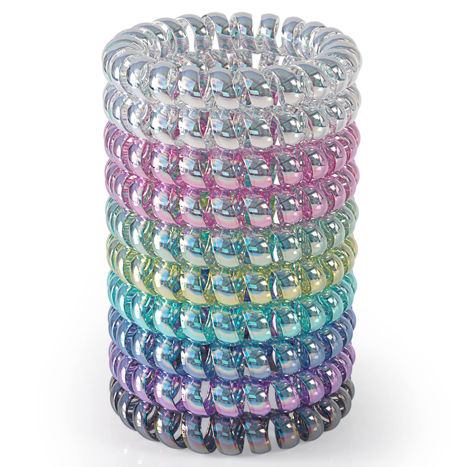 JessLab Spiral Hair Ties, 10 Pcs Traceless Phone Cord Bracelet Plastic Coil Ponytail Holders No-Damage Accessory for Girls Women Ladies, Color Assorted, Set 13