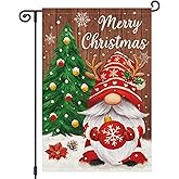Heyfibro Merry Christmas Santa Gnome Garden Flag 12x18 Inch Double Sided Christmas Tree Garden Flags Christmas Ball Yard Flags for Outside House Farmhouse Holiday Outdoor Decoration