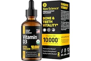 S RAW SCIENCE Liquid Vitamin D Drops - Vitamin D3 10,000 IU for Faster Absorption - Helps Support Strong Bones & Healthy Heart - Vit D3 for Mood & Immune System Function - High Dose D3 Vitamin Sublingual - 2 fl oz