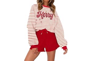 VILOVE Christmas Sweat Shorts Sets Women 2 Piece Merry Xmas Jolly Sequin Outfit Oversized Casual Holiday Lounge Matching Set