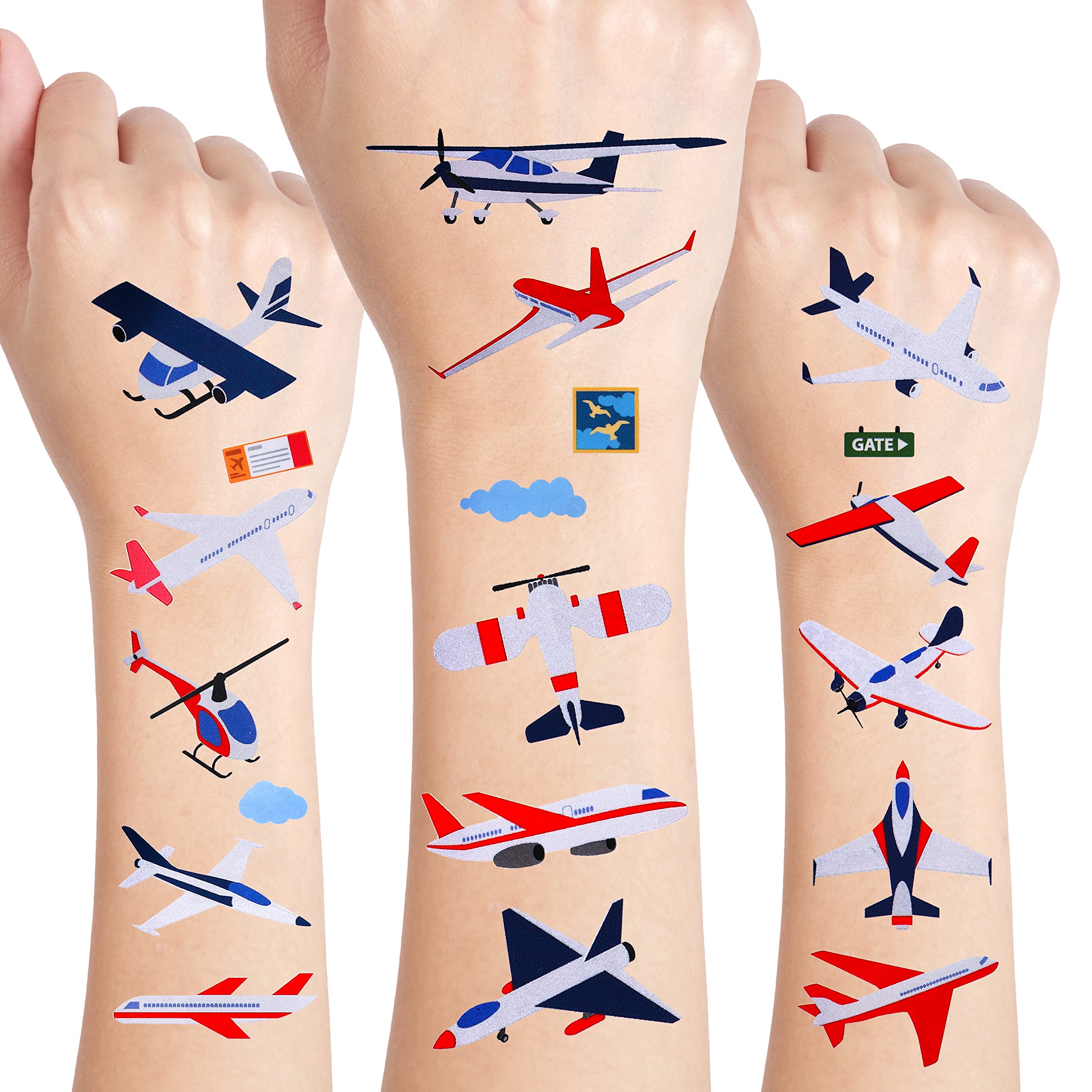 Photo 1 of 24 Sheets Airplane Temporary Tattoos, Birthday Decorations Airplane Party Favors