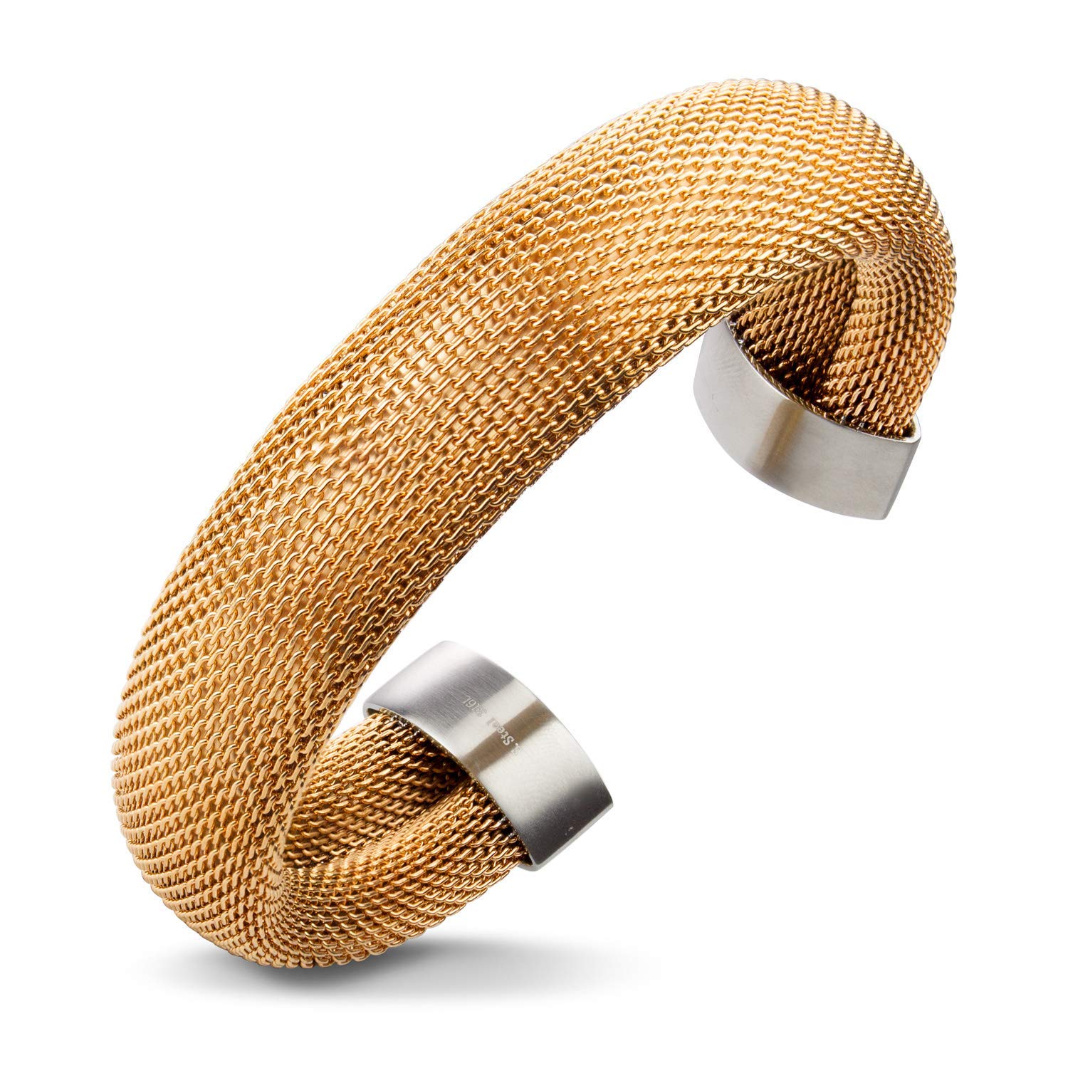 555Jewelry Stainless Steel Womens Trendy Modern Mesh Wrap Open Cuff Stackable Expandable Fashion Charm Fine Jewelry Accessory Bangle Bracelet, Pink Rose Gold 60 mm