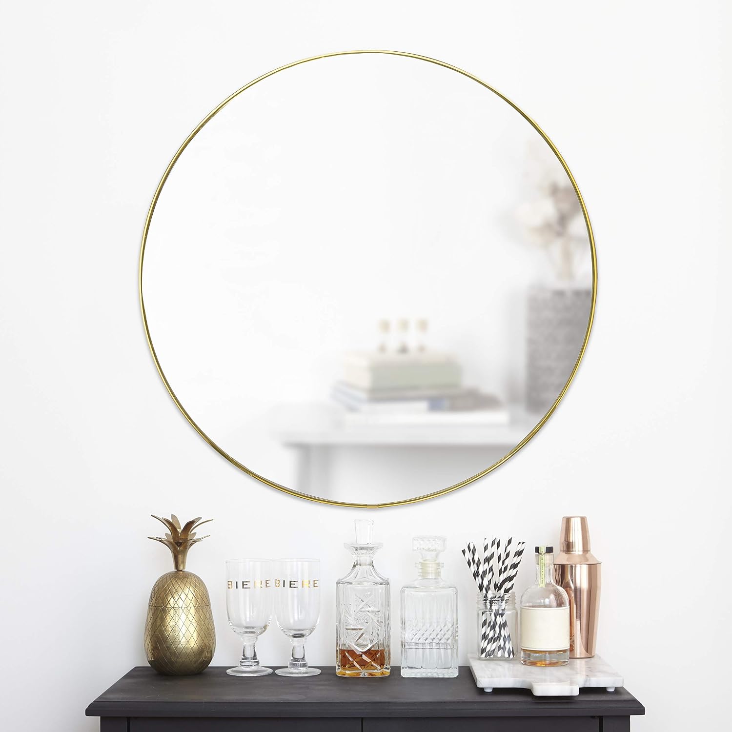 Umbra Hubba Round Wall Mirror with Metallic Frame, Modern Style for Bathroom Entryway, Living Room and More, 34-Inch, Brass - Image 3