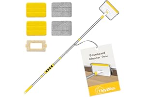 TidyBliss Baseboard Cleaner Tool with Handle, 55.9” Long Wall and Base Board Cleaning Mop, 4 Reusable Pads, 1 Stiff Bristle S