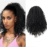 GOTEFERBE Drawstring Ponytail Extension Kinky Curly Ponytail Hair for Women Fluffy Short Afro Curly Pony Tails Hair Extensions Synthetic Hairpiece for Daily Use 12 Inch