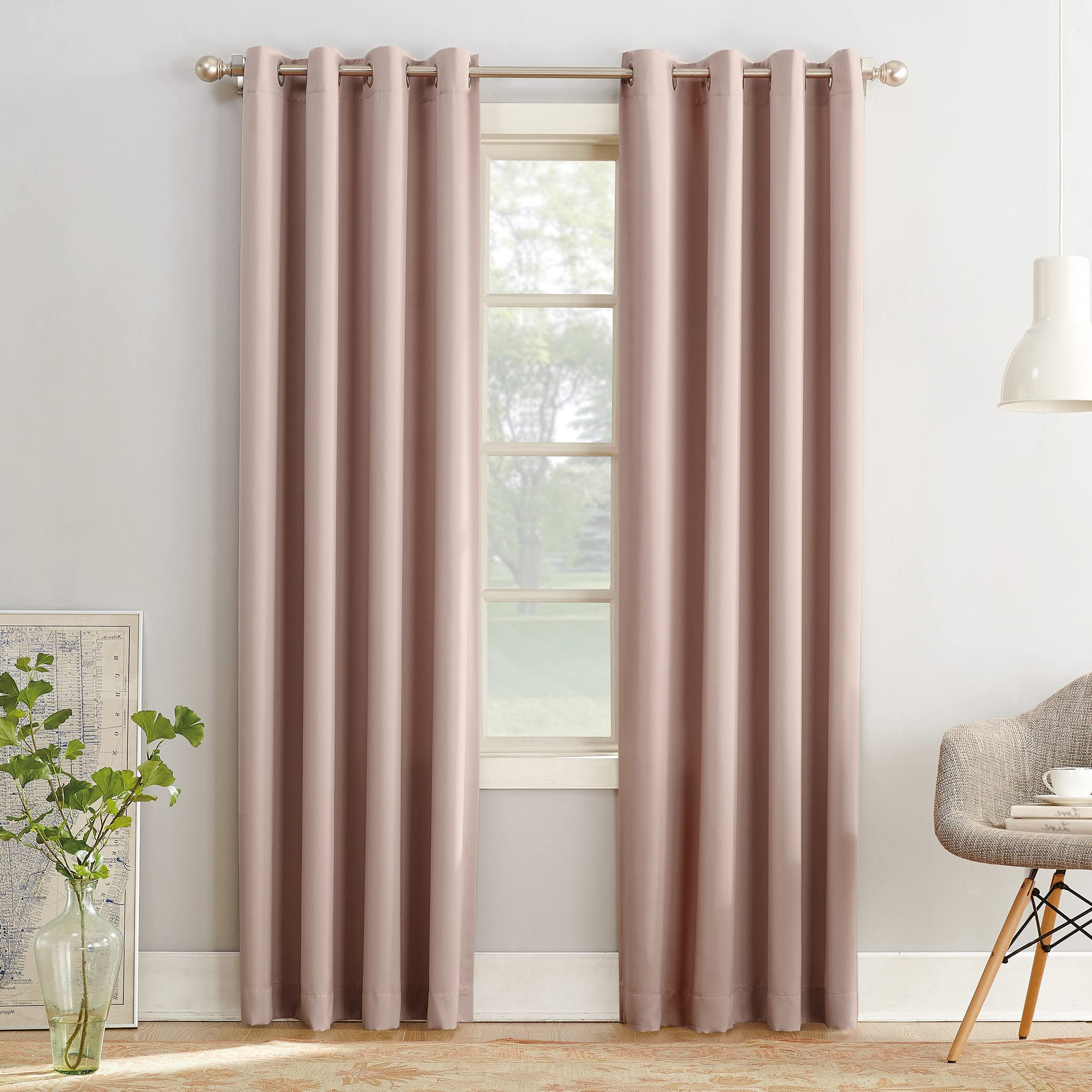 Sun Zero Barrow 2-Pack Solid Total Blackout Grommet Curtain Panel Pair, 54" x 63", Blush
