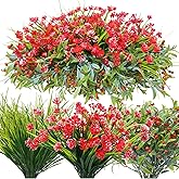 Ruidazon 36 Pcs Artificial Flowers for Outdoor, UV Resistant Outdoor Fake Plants Faux Plastic Flowers Shrubs for Outside Garden Patio Porch Window Box Spring Summer Decor (Mixed Red)
